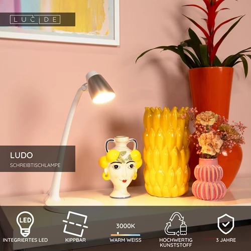 Lucide LUDO - Schreibtischlampe - LED - 1x4,5W 3000K - Weiß - USP